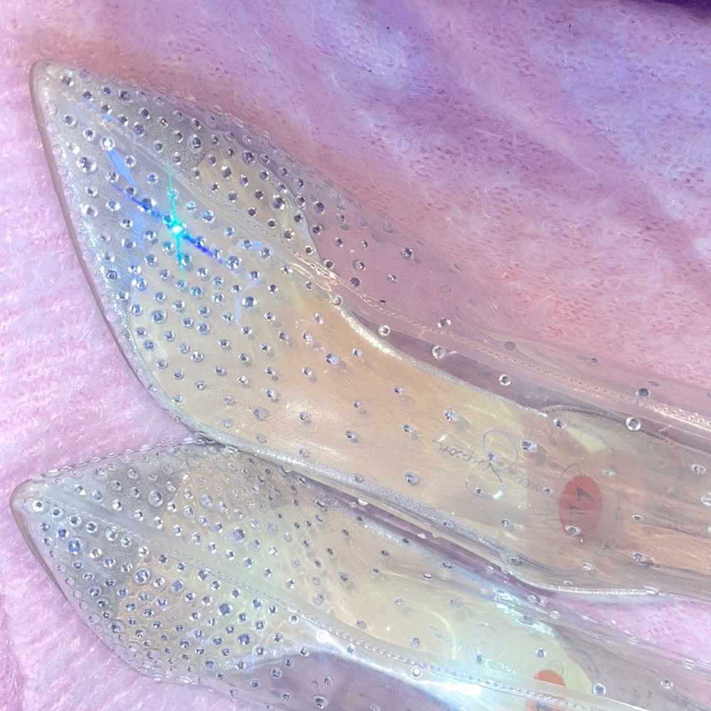 Jessica Simpson sparkly see-through leather high heel boots